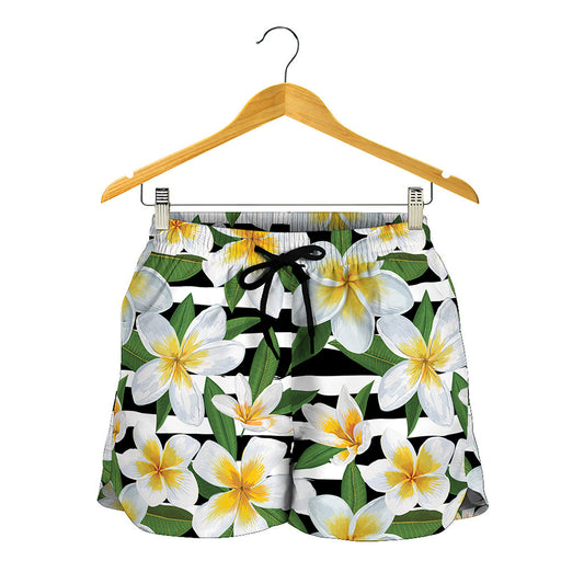 Plumeria Flower Striped Pattern Print Women's Shorts