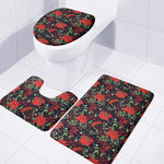 Poinsettia Flower Pattern Print 3 Piece Bath Mat Set