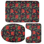Poinsettia Flower Pattern Print 3 Piece Bath Mat Set