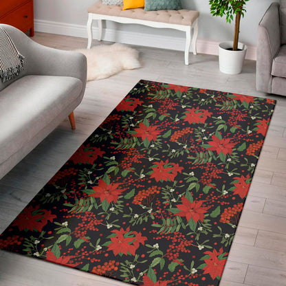 Poinsettia Flower Pattern Print Area Rug