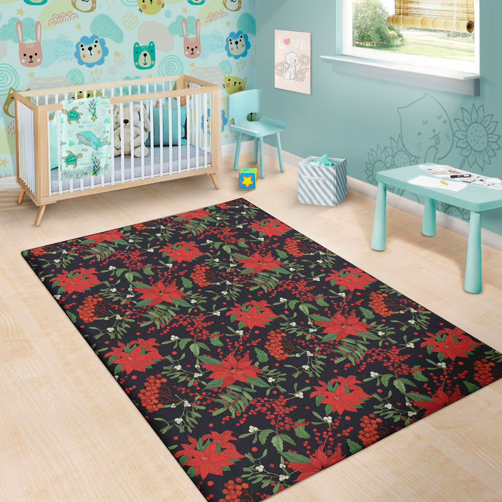 Poinsettia Flower Pattern Print Area Rug