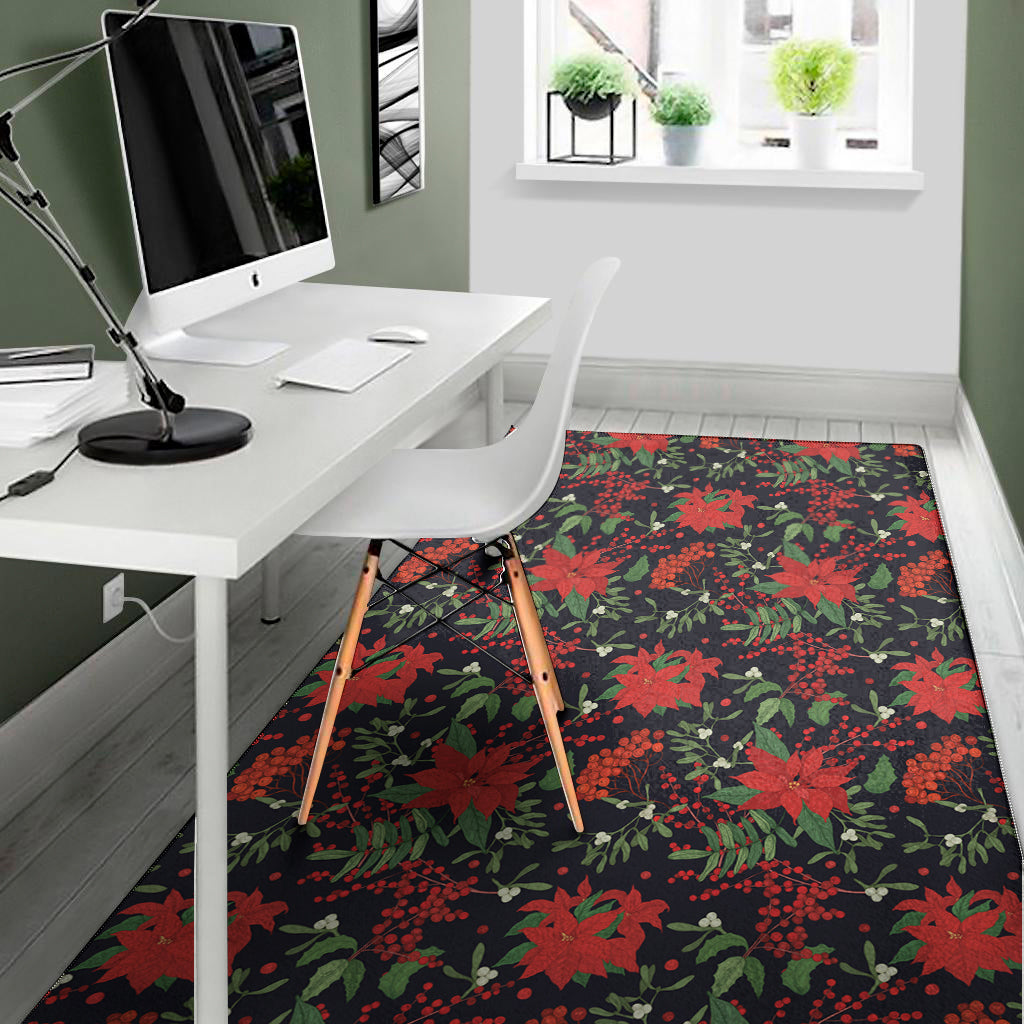 Poinsettia Flower Pattern Print Area Rug