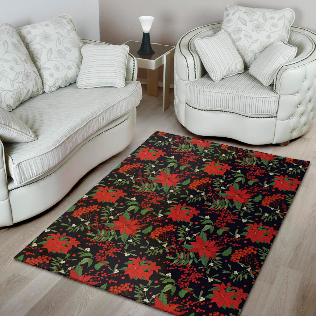 Poinsettia Flower Pattern Print Area Rug