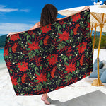 Poinsettia Flower Pattern Print Beach Sarong Wrap