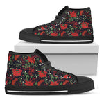 Poinsettia Flower Pattern Print Black High Top Shoes