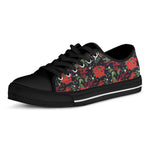 Poinsettia Flower Pattern Print Black Low Top Shoes