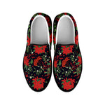 Poinsettia Flower Pattern Print Black Slip On Shoes