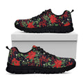 Poinsettia Flower Pattern Print Black Running Shoes