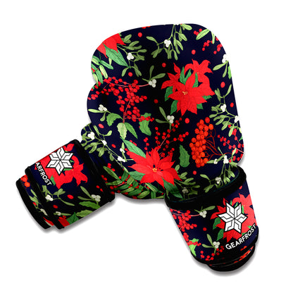 Poinsettia Flower Pattern Print Boxing Gloves
