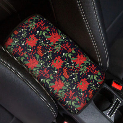 Poinsettia Flower Pattern Print Car Center Console Cover