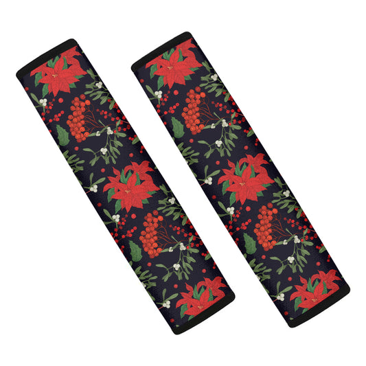 Poinsettia Flower Pattern Print Car Seat Belt Covers