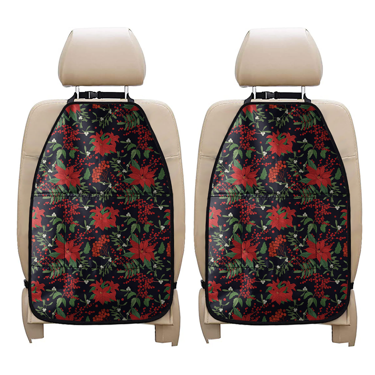 Poinsettia Flower Pattern Print Car Seat Organizers