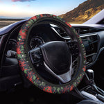 Poinsettia Flower Pattern Print Car Steering Wheel Cover