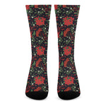 Poinsettia Flower Pattern Print Crew Socks