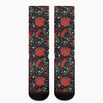 Poinsettia Flower Pattern Print Crew Socks