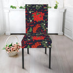 Poinsettia Flower Pattern Print Dining Chair Slipcover