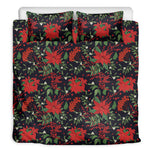 Poinsettia Flower Pattern Print Duvet Cover Bedding Set