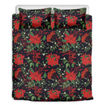 Poinsettia Flower Pattern Print Duvet Cover Bedding Set