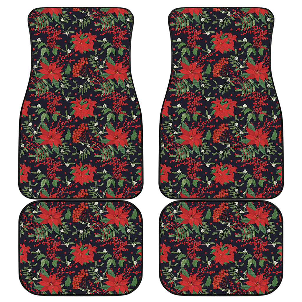 Poinsettia Flower Pattern Print Front and Back Car Floor Mats