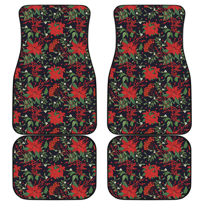 Poinsettia Flower Pattern Print Front and Back Car Floor Mats