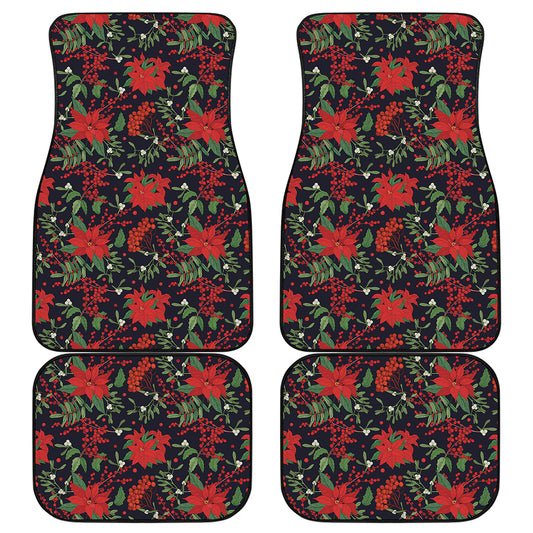 Poinsettia Flower Pattern Print Front and Back Car Floor Mats