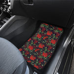 Poinsettia Flower Pattern Print Front and Back Car Floor Mats
