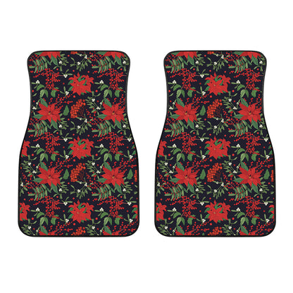 Poinsettia Flower Pattern Print Front Car Floor Mats