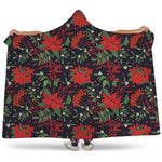 Poinsettia Flower Pattern Print Hooded Blanket