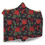 Poinsettia Flower Pattern Print Hooded Blanket