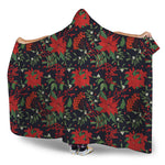 Poinsettia Flower Pattern Print Hooded Blanket