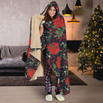 Poinsettia Flower Pattern Print Hooded Blanket