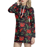 Poinsettia Flower Pattern Print Hoodie Dress