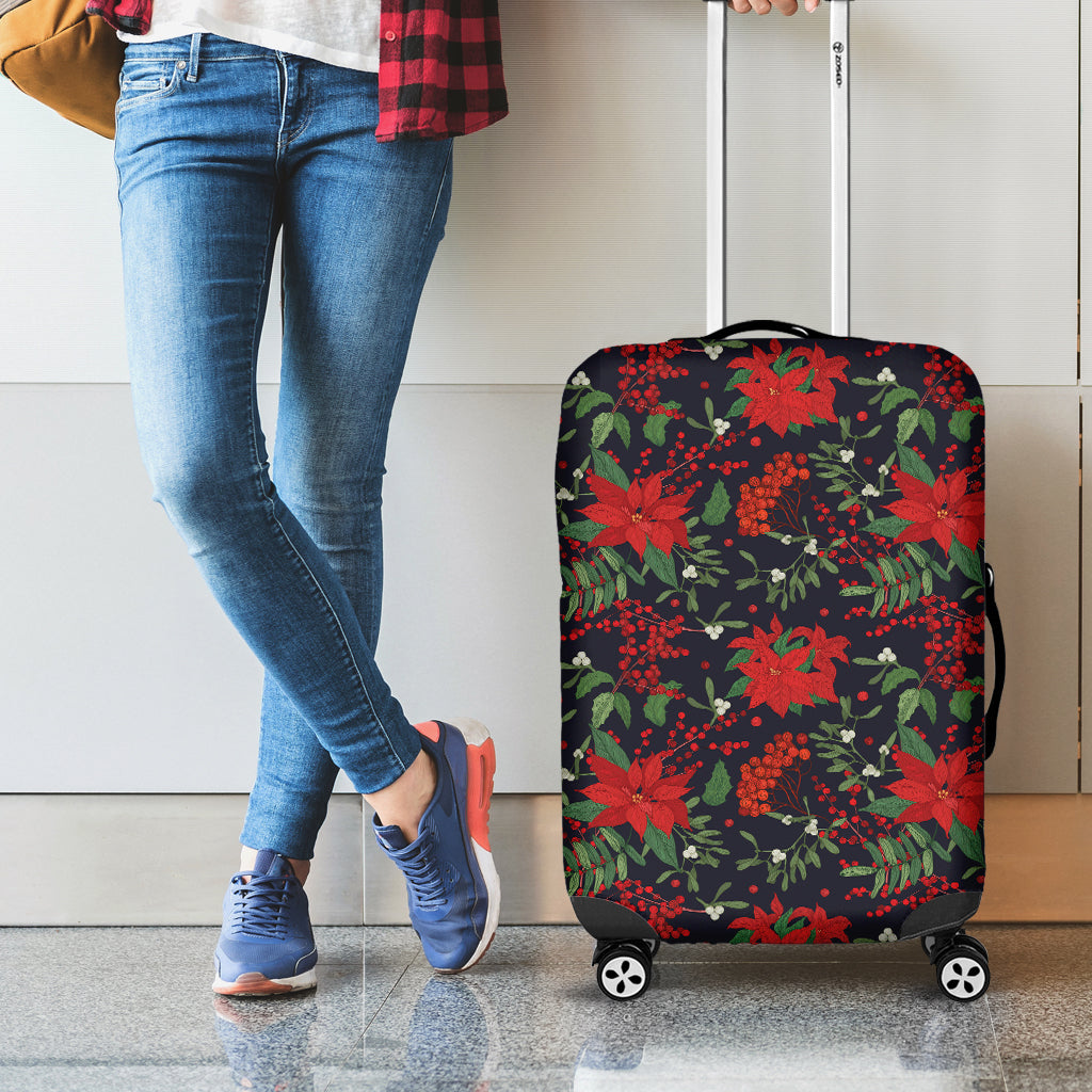 Poinsettia Flower Pattern Print Luggage Cover