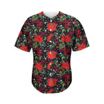 Poinsettia Flower Pattern Print Men's Baseball Jersey
