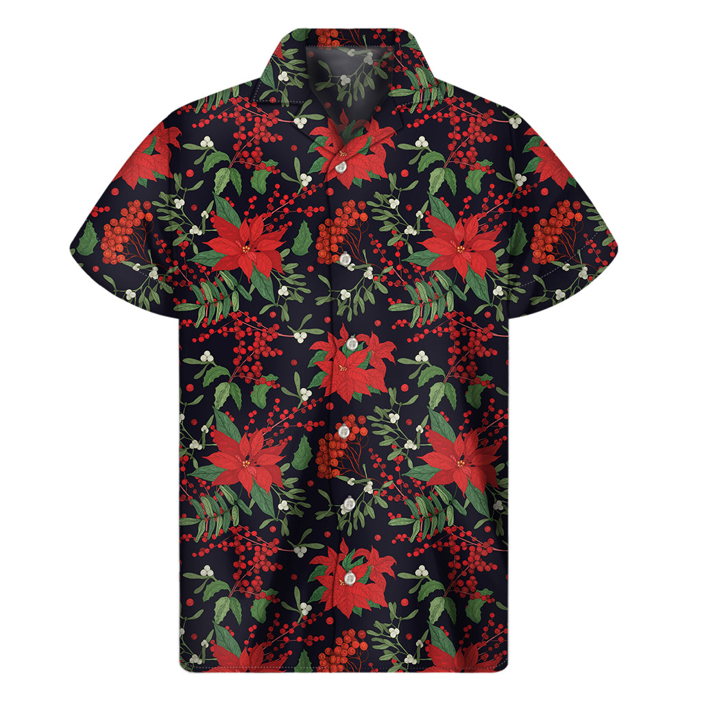 Poinsettia Flower Pattern Print Men's Short Sleeve Shirt