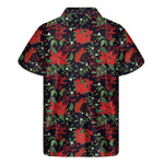 Poinsettia Flower Pattern Print Men's Short Sleeve Shirt