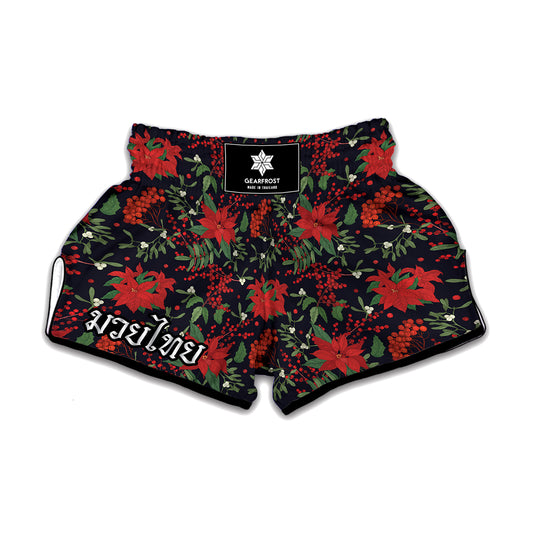 Poinsettia Flower Pattern Print Muay Thai Boxing Shorts