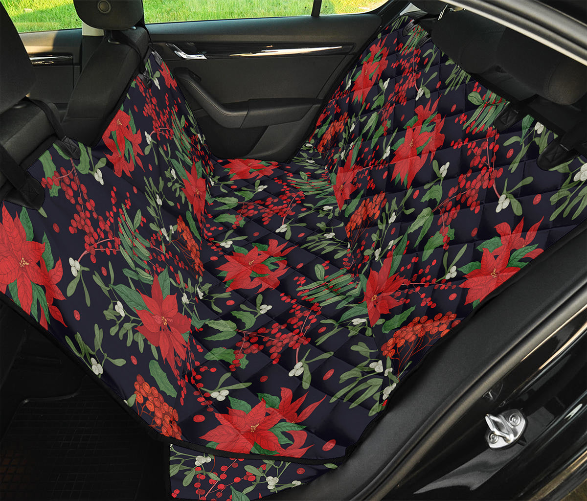 Poinsettia Flower Pattern Print Pet Car Back Seat Cover
