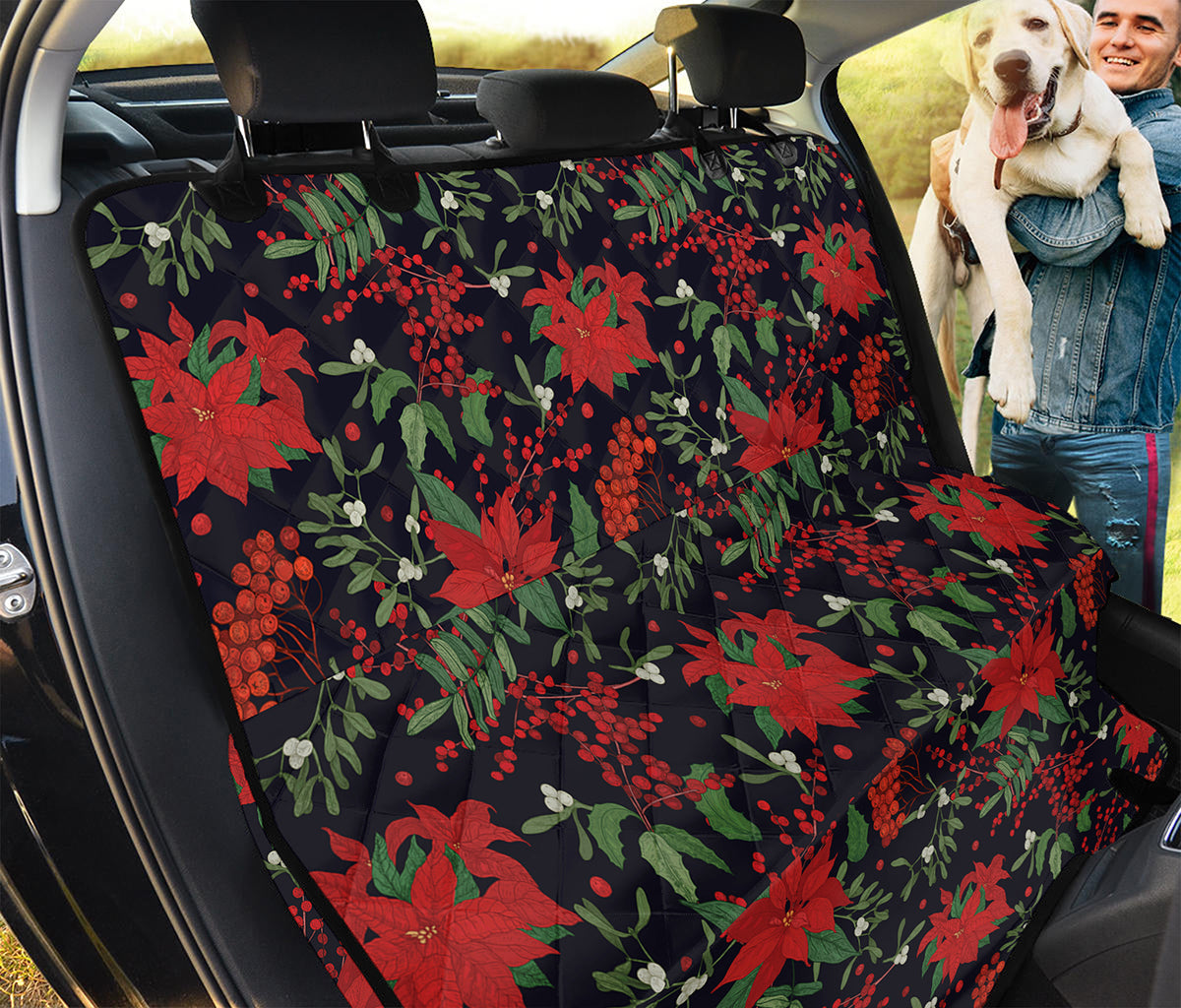 Poinsettia Flower Pattern Print Pet Car Back Seat Cover