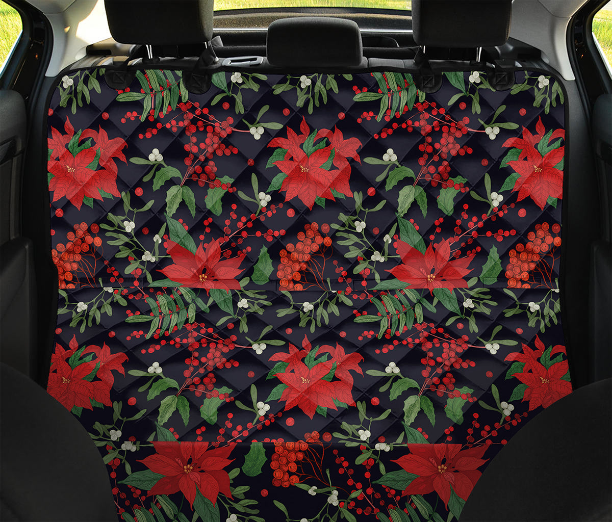 Poinsettia Flower Pattern Print Pet Car Back Seat Cover