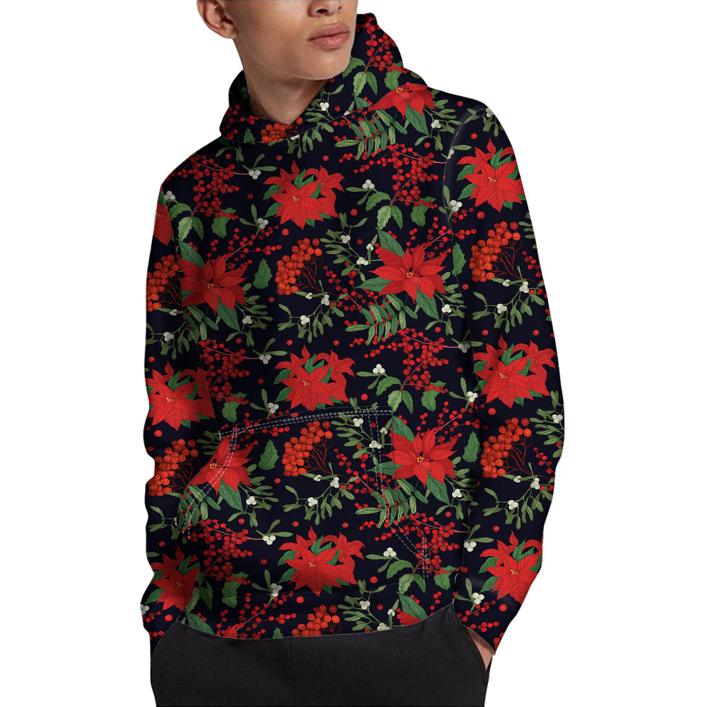 Poinsettia Flower Pattern Print Pullover Hoodie