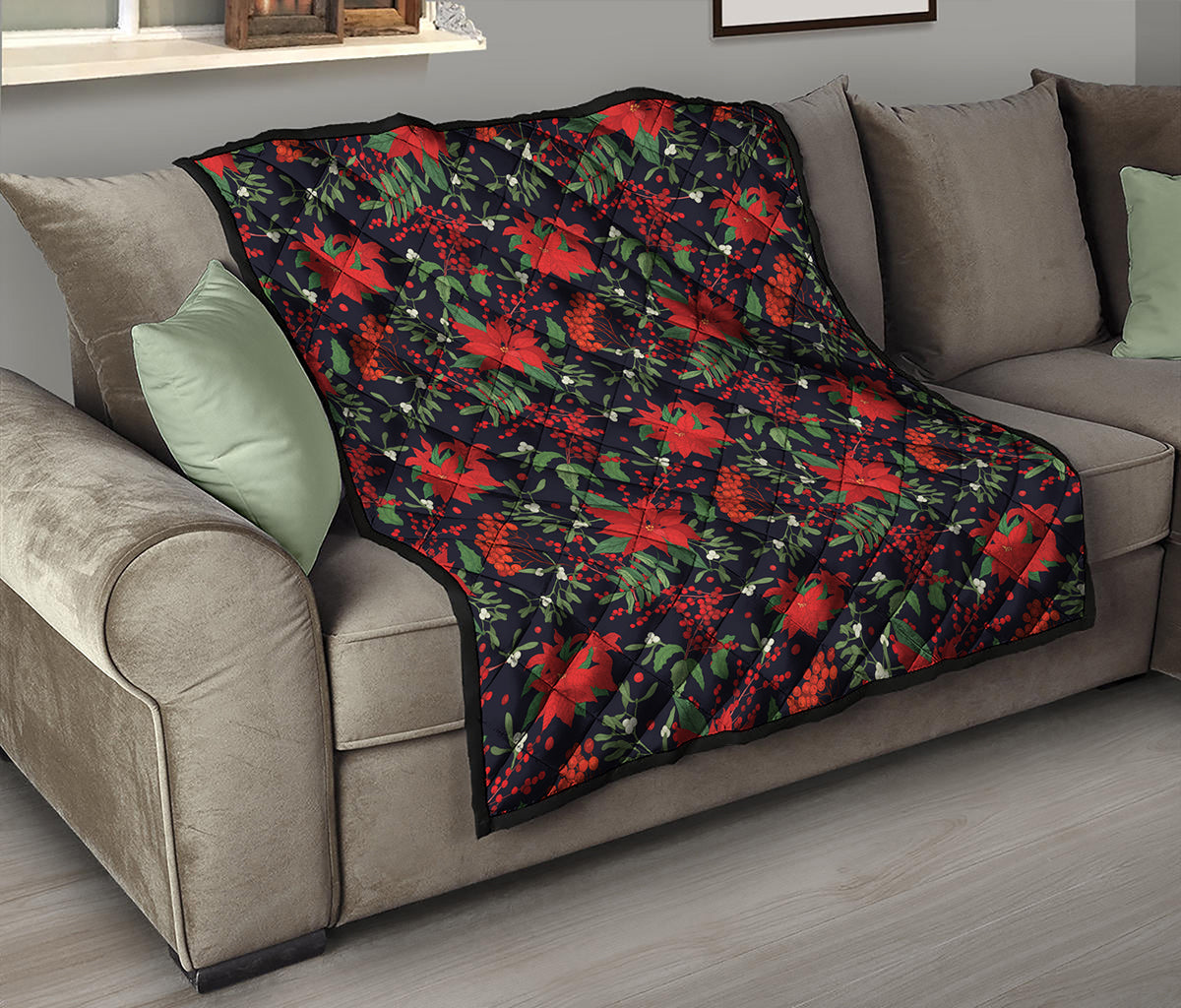 Poinsettia Flower Pattern Print Quilt