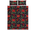 Poinsettia Flower Pattern Print Quilt Bed Set