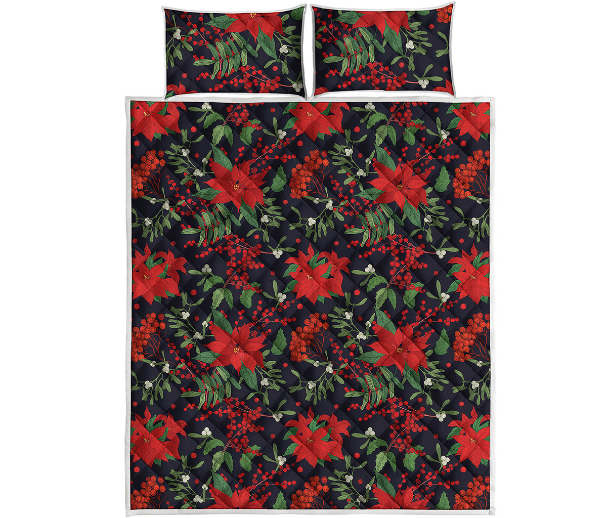 Poinsettia Flower Pattern Print Quilt Bed Set