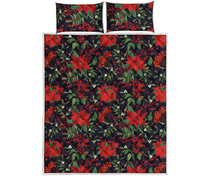 Poinsettia Flower Pattern Print Quilt Bed Set
