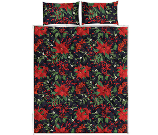 Poinsettia Flower Pattern Print Quilt Bed Set