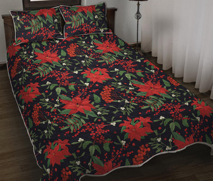 Poinsettia Flower Pattern Print Quilt Bed Set