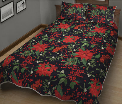 Poinsettia Flower Pattern Print Quilt Bed Set