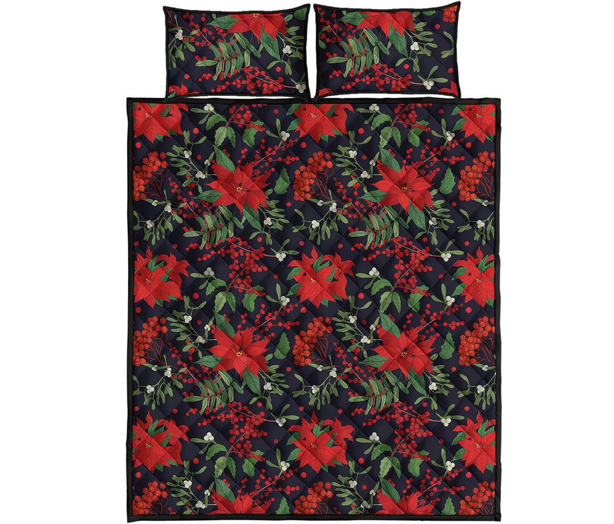 Poinsettia Flower Pattern Print Quilt Bed Set