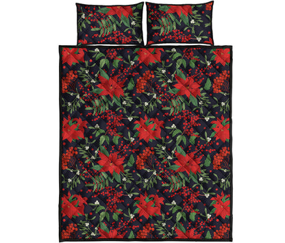 Poinsettia Flower Pattern Print Quilt Bed Set